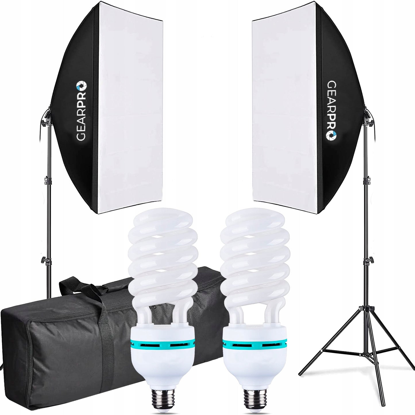 Profesionalus 2x Softbox apšvietimo rinkinys fotografijai ir filmavimui 600W 50x70cm su stovu ir transportavimo krepšiu – GearPro