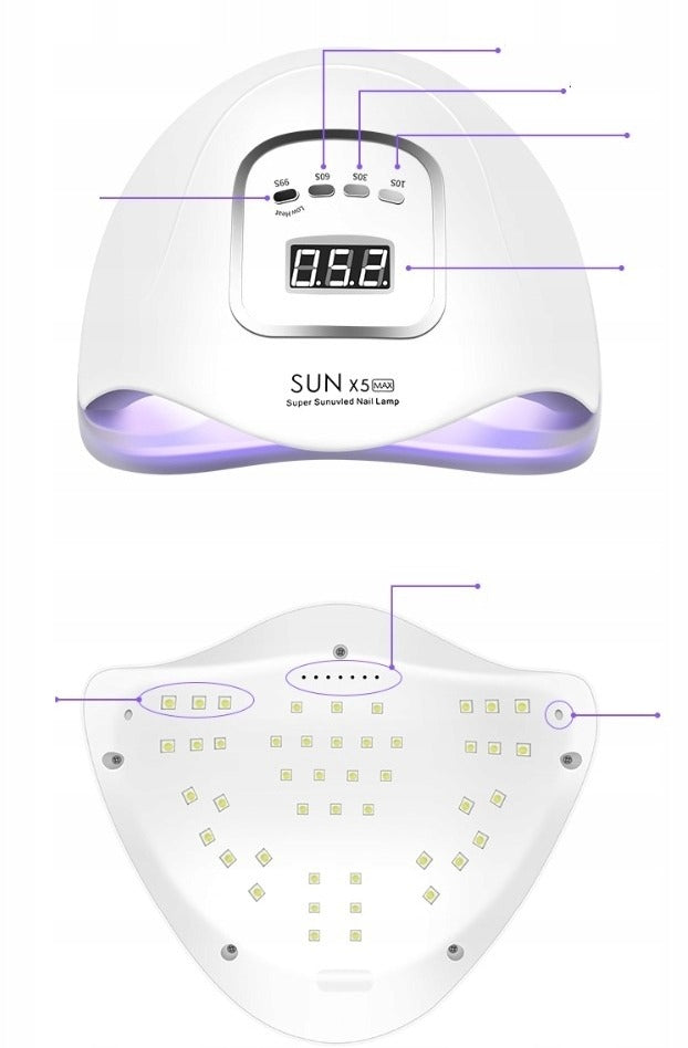 Profesionali UV/LED nagų lempa SUN X5 Max 80W – hibridiniams lakams, geliui, su laikmačiu, sensoriais ir nuimamu dugnu