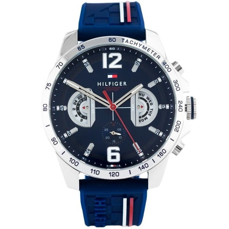 Vyriškas laikrodis TOMMY HILFIGER 1791476 DECKER – mėlynas ciferblatas, guminė apyrankė, data, 24h indikacija, WR50
