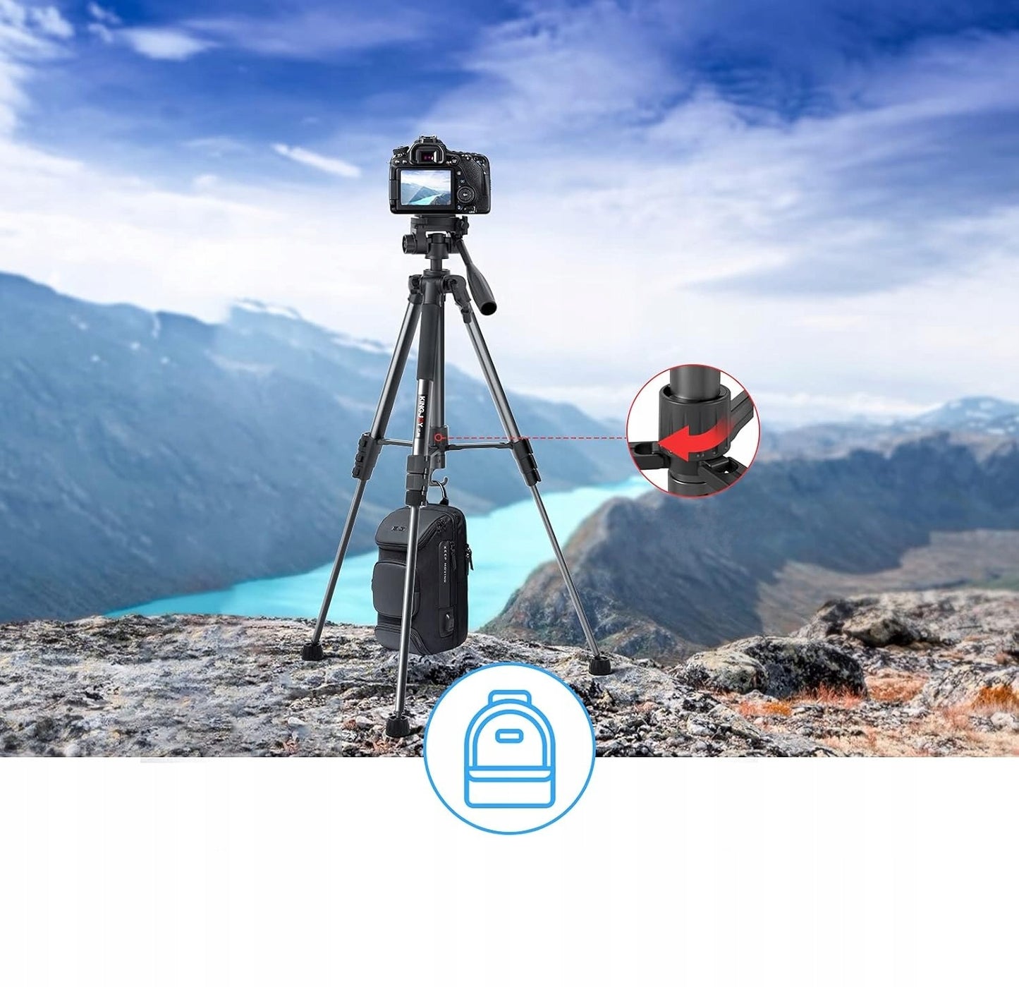 Aukštas 175 cm trikojis telefonui ir kamerai su pulteliu – Nexoo lengvas foto stovas su 360 galvute ir dėklu