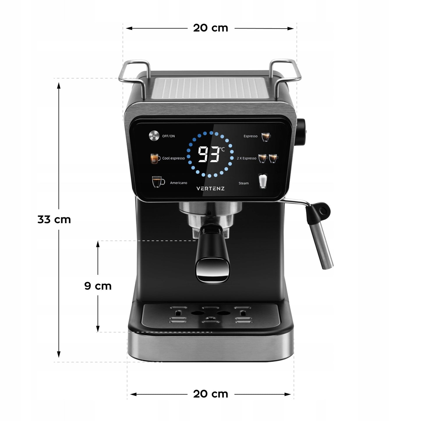 Espresso kavos aparatas Vertenz Puro 40 – 20 barų slėgis, 1350W, Thermoblock, 1.5L, profesionalus kapučinatorius