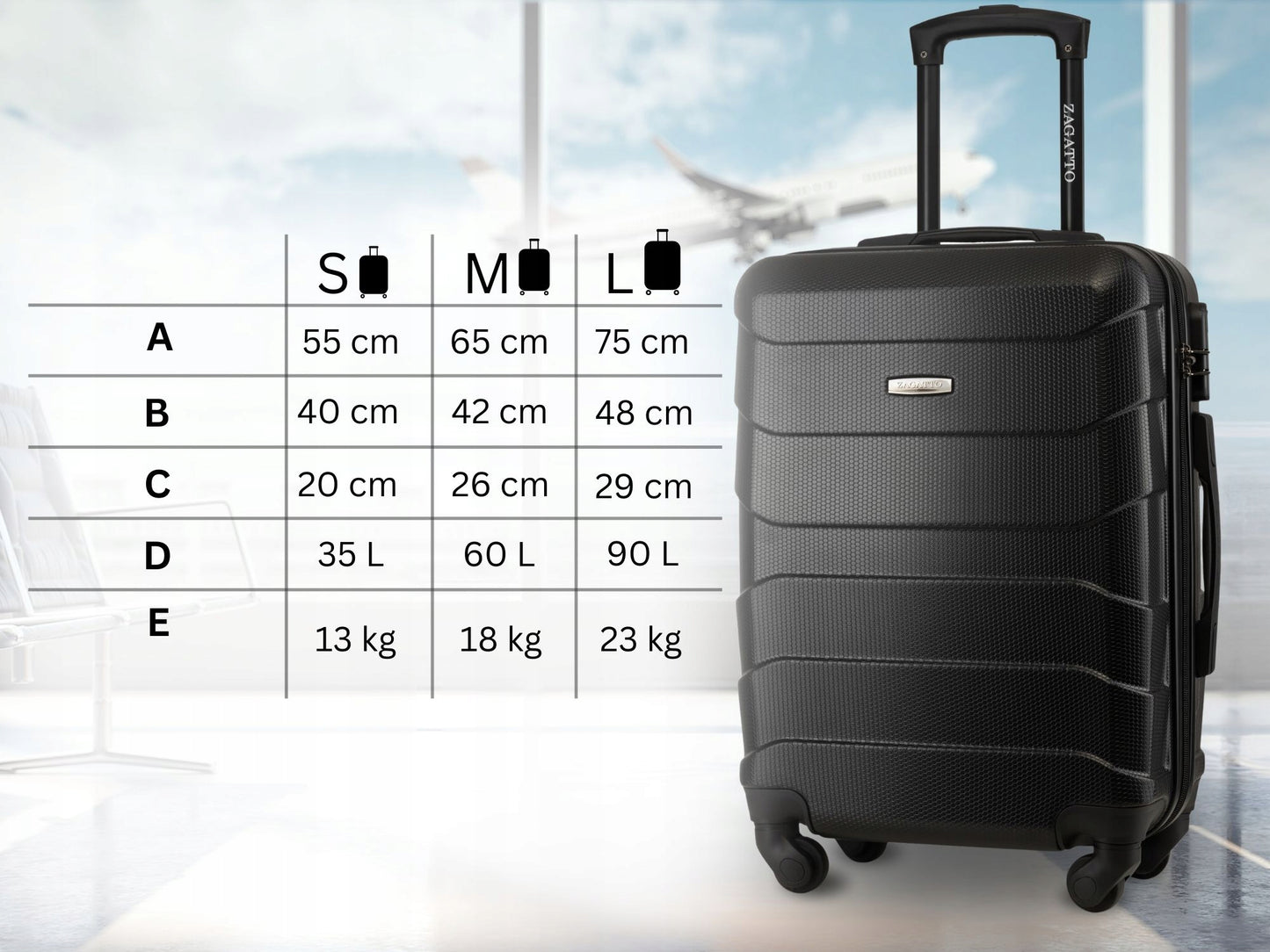 Zagatto® mažas kelioninis lagaminas 35L su 4 ratukais - 55x40x20 cm