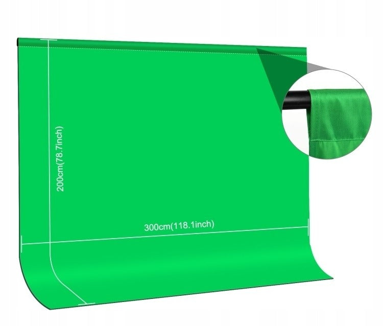 Žalias fonas fotografijai ir vaizdo įrašams – 3x2 m chromakey medžiaga be atspindžių