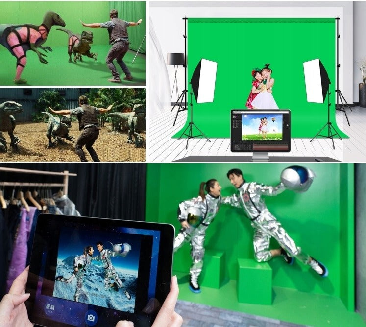 Žalias fonas fotografijai ir vaizdo įrašams – 3x2 m chromakey medžiaga be atspindžių