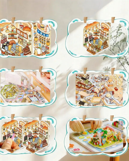 20 miniatiūrinių scenų 3D lipdukų rinkinys su pincetu