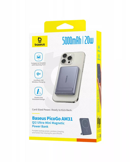 Itin plonas „Baseus“ magnetinis „MagSafe“ indukcinis „powerbank“ 5000 mAh 20 W su atrama