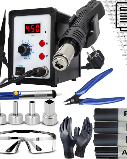 RETOO ER1206 plastiko suvirinimo stotis „Hot Air“, 750 W, 4 antgaliai, 6 plastiko užpildo strypai