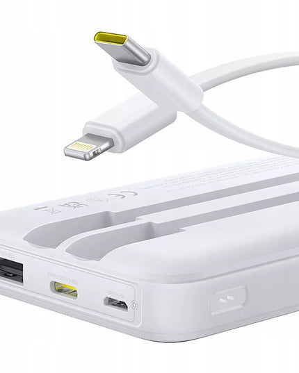 BASEUS išorinė baterija 10000 mAh 22,5W su integruotais USB-C ir Lightning laidais