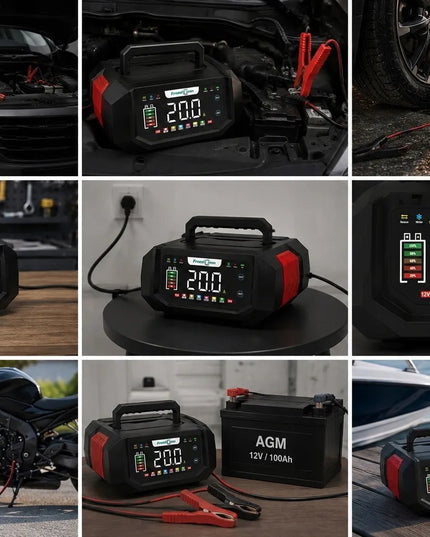 Galingas 20 A 12 V / 24 V akumuliatorių įkroviklis mikroautobusams ir automobiliams, FreedConn