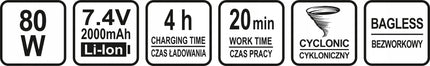 „STHOR 82954“ belaidis cikloninis automobilinis dulkių siurblys su HEPA filtru, 2 Ah, 80 W