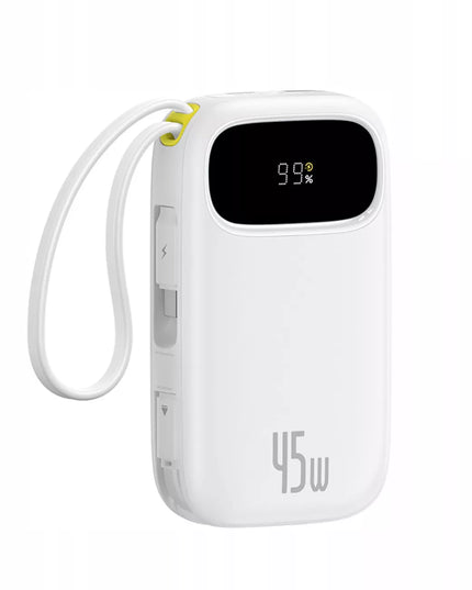 BASEUS išorinis akumuliatorius 10000 mAh 45W su USB-C ir Lightning laidu bei ekranu