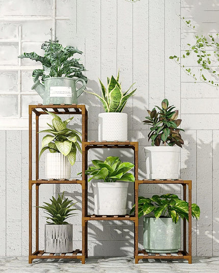 Medinis gėlių stovas, augalų ir vazonų laikiklis, 7 lentynų lentyna