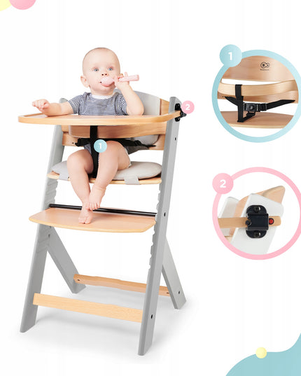 Kinderkraft Medinė Maitinimo Kėdutė 2in1 su Pagalve ENOCK Pilka