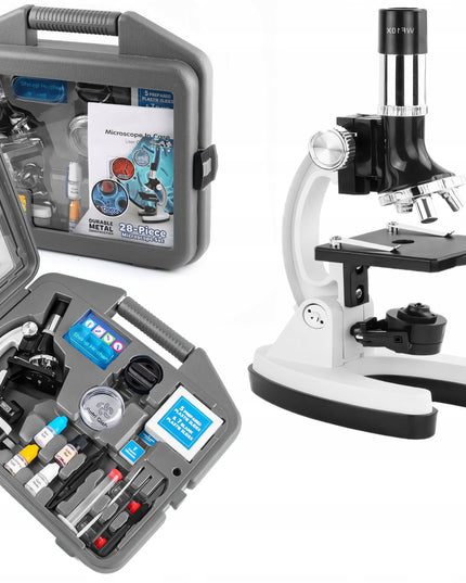 OPTINIS MIKROSKOPAS ZOOM 1200X LABORATORINIS RINKINYS 3 OBJEKTYVAIS + AKSESUARAI