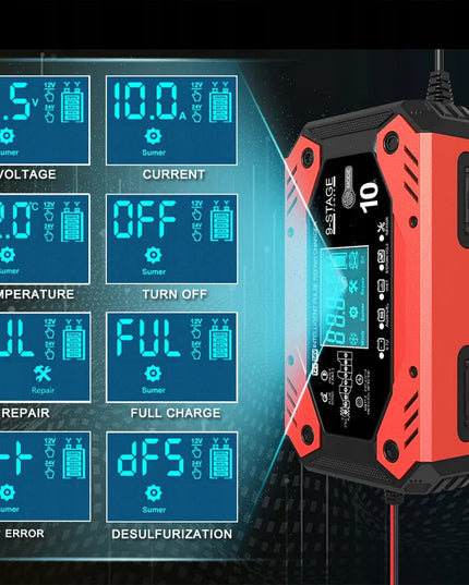 Automatinis automobilinis akumuliatorių įkroviklis su atkūrimo funkcija, 12 V / 24 V