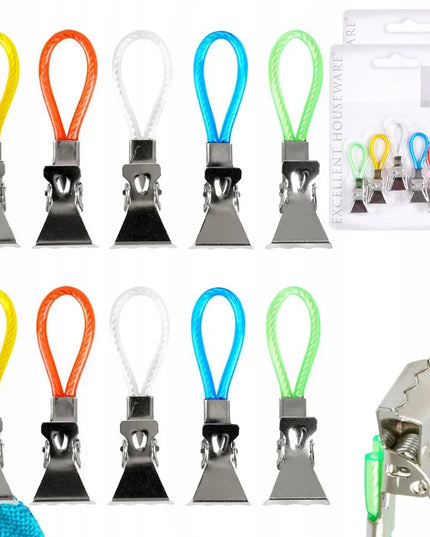 10 vienetų metalinių segtukų rinkinys rankšluosčiams ir virtuviniams rankšluosčiams