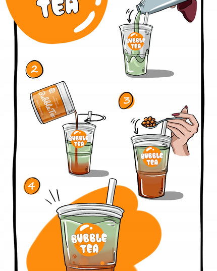 BUBBLE TEA - Rinkinys 6x700ml puodeliams + šiaudeliai + Kivi, Pasiflora, Vyšnia, Mango