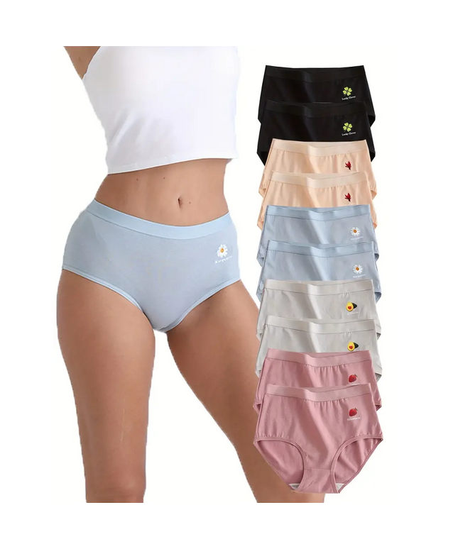 10 Vnt. Moteriškos kelnaitės su vaisių ir augalų raštu