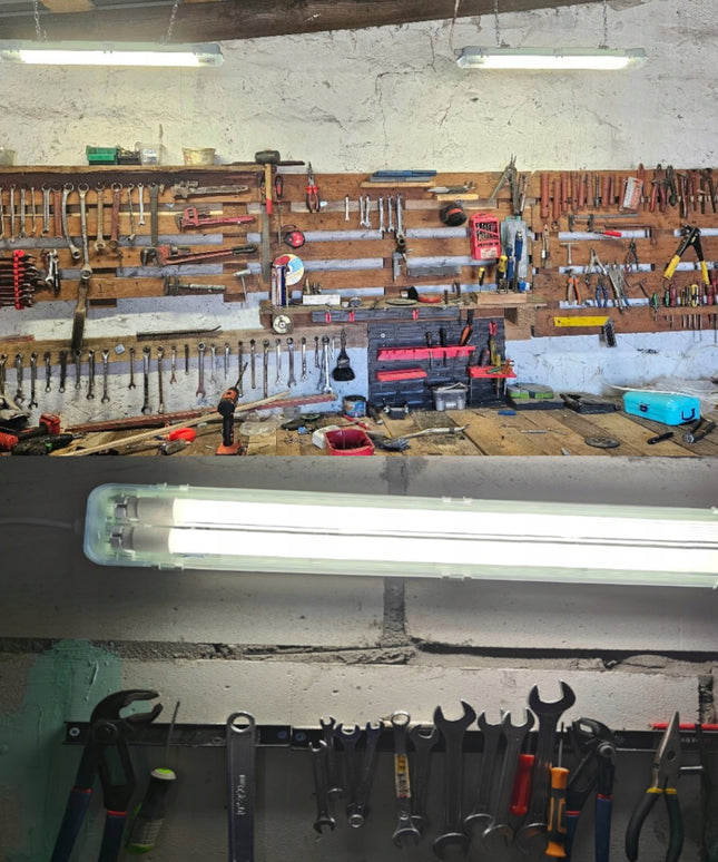 10x Hermetinis Šviestuvas 120cm lempos + 20x LED Tūbelės Garažui