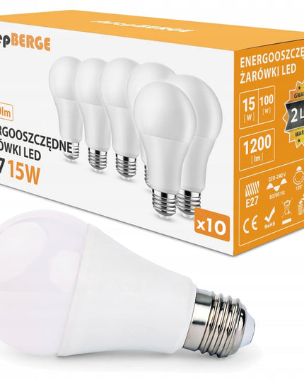 10x LED lemputė E27 A60 15W 1200lm 3 SPALVŲ Energiją taupanti LED BERGE