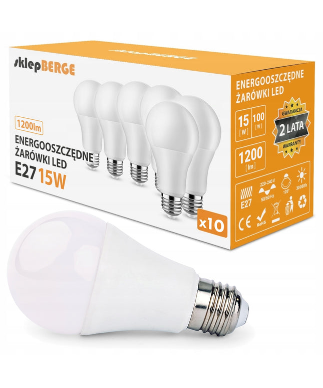 10x LED lemputė E27 A60 15W 1200lm 3 SPALVŲ Energiją taupanti LED BERGE