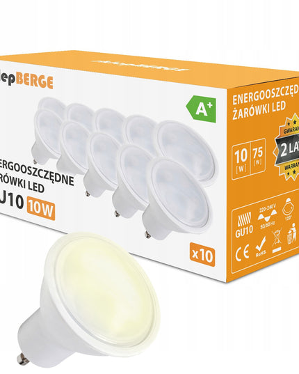 10 vnt. LED lemputė GU10 10W Šilta spalva Premium Energiją taupanti LED rinkinys