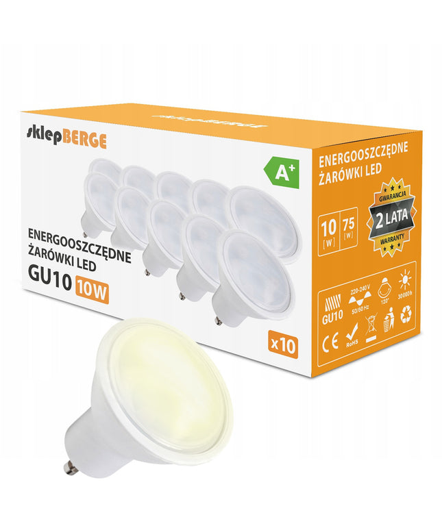 10 vnt. LED lemputė GU10 10W Šilta spalva Premium Energiją taupanti LED rinkinys