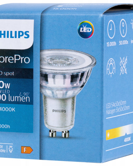 10 vnt. LED lemputė GU10 PHILIPS 4,6W 390lm 36° Neutrali 4000K Premium