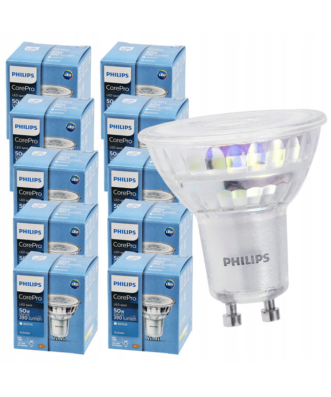 10 vnt. LED lemputė GU10 PHILIPS 4,6W 390lm 36° Neutrali 4000K Premium
