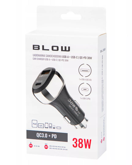 Automobilinis įkroviklis, greitasis įkrovimas, USB, USB-C PD QC, 38W, galingas