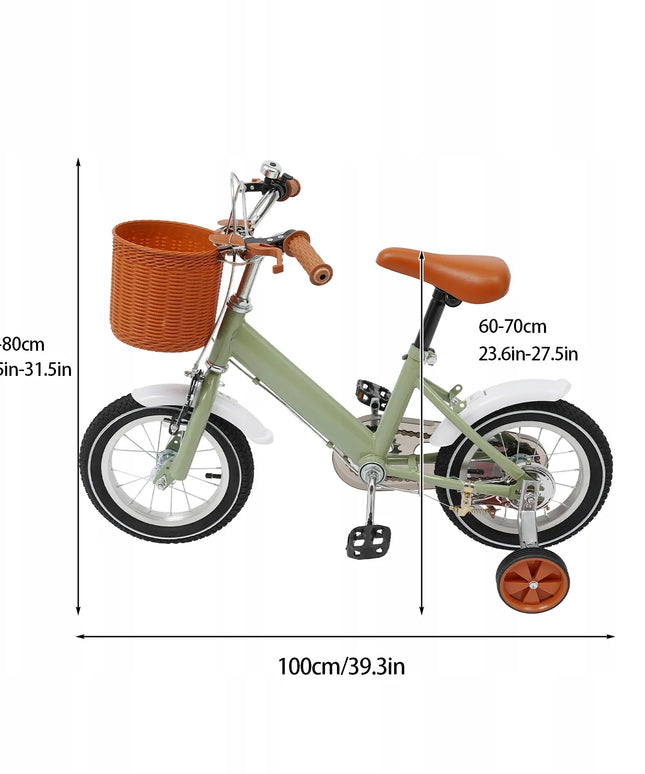 12 colių vaikiškas dviratis mokymuisi važiuoti ir minti pedalus, 2–4 metų vaikams, žalias