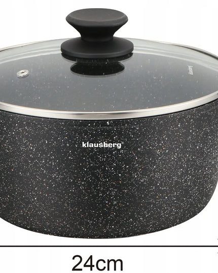 12 dalių KLAUSBERG KB-7657 puodų ir keptuvių rinkinys su marmurine nepridegančia danga