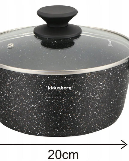 12 dalių KLAUSBERG KB-7657 puodų ir keptuvių rinkinys su marmurine nepridegančia danga