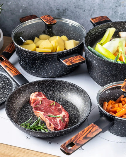 12 dalių KLAUSBERG KB-7831 puodų rinkinys su nepridegančia marmurine danga