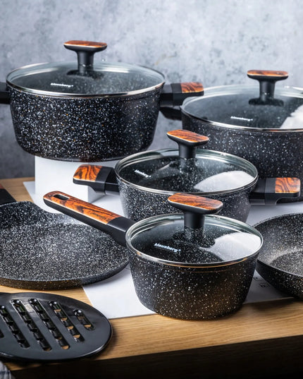 12 dalių KLAUSBERG KB-7831 puodų rinkinys su nepridegančia marmurine danga