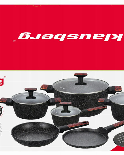 12 dalių KLAUSBERG KB-7831 puodų rinkinys su nepridegančia marmurine danga