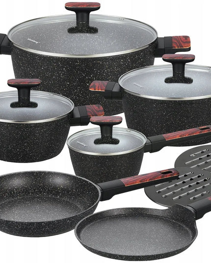 12 dalių KLAUSBERG KB-7831 puodų rinkinys su nepridegančia marmurine danga