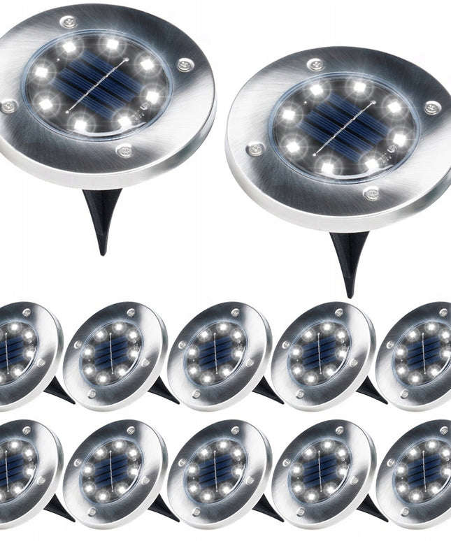 12 vnt. Lauko šviestuvų saulės įsmeigiami į žemę DYSK LED su jutikliu