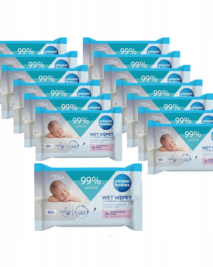 14x Canpol drėgnos servetėlės kūdikiams ir vaikams, 99% vandens, 60 vnt.
