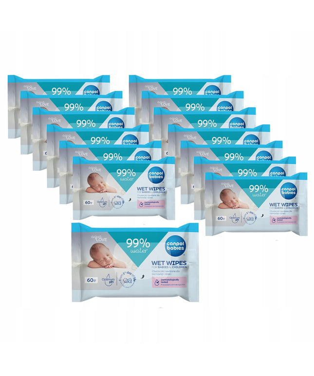 14x Canpol drėgnos servetėlės kūdikiams ir vaikams, 99% vandens, 60 vnt.