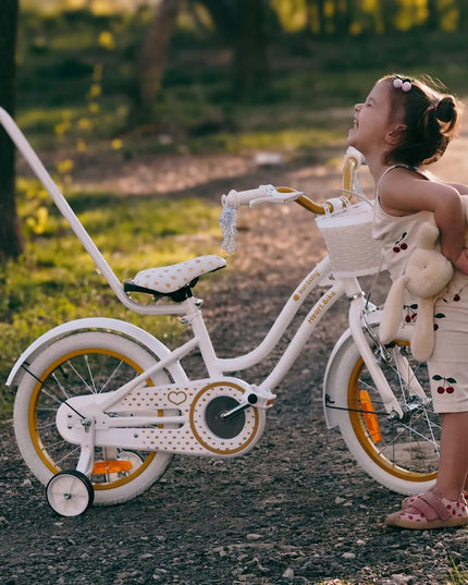 16 colių dviratis mergaitei Sun Baby Heart Bike su stūmikliu ir krepšeliu