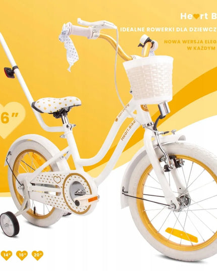 16 colių dviratis mergaitei Sun Baby Heart Bike su stūmikliu ir krepšeliu