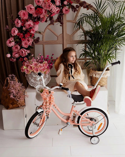 16 colių dviratis mergaitei Sun Baby Heart Bike su stūmikliu ir krepšeliu