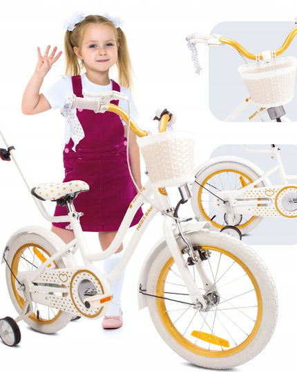 16 colių dviratis mergaitei Sun Baby Heart Bike su stūmikliu ir krepšeliu
