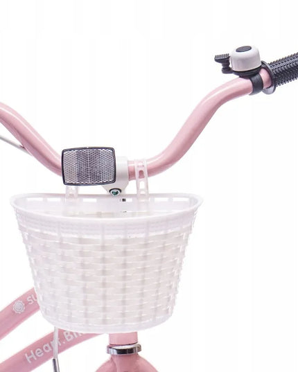 16 colių vaikiškas dviratis mergaitei „Heart Bike“ su stūmimo rankena, pagalbiniais ratukais ir krepšeliu