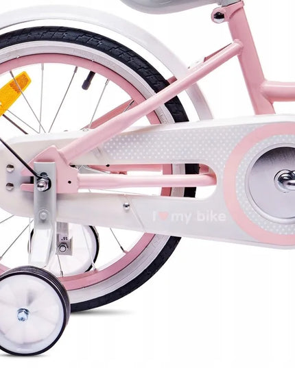 16 colių vaikiškas dviratis mergaitei „Heart Bike“ su stūmimo rankena, pagalbiniais ratukais ir krepšeliu
