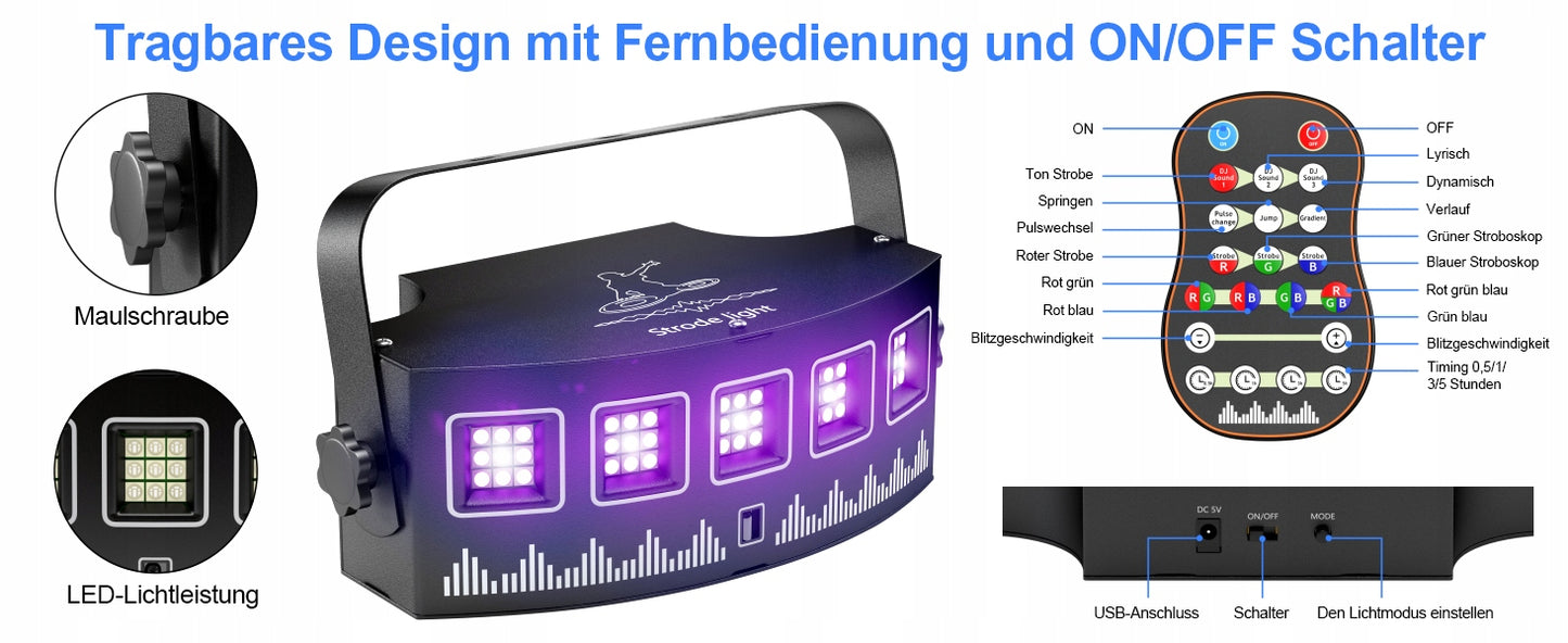 Spalvotas diskotekos apšvietimas 128 RGBW vakarėlio prožektorius, 2 vnt. rinkinys