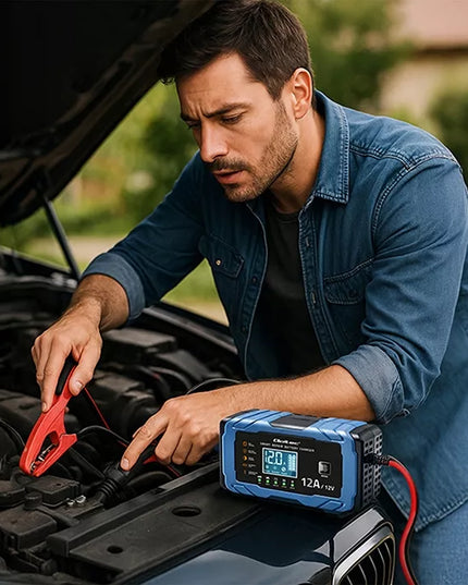 Prostownik 12V 12A AGM GEL LiFePO4 LCD z funkcją naprawy 9-etapowy Qoltec