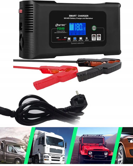 HTRC P3648 automatinis išmanusis 36 V / 48 V akumuliatorių įkroviklis, 18 A