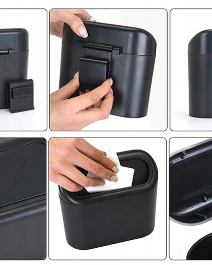 Mažas automobilinis šiukšlių kibiras ant sėdynės šono
